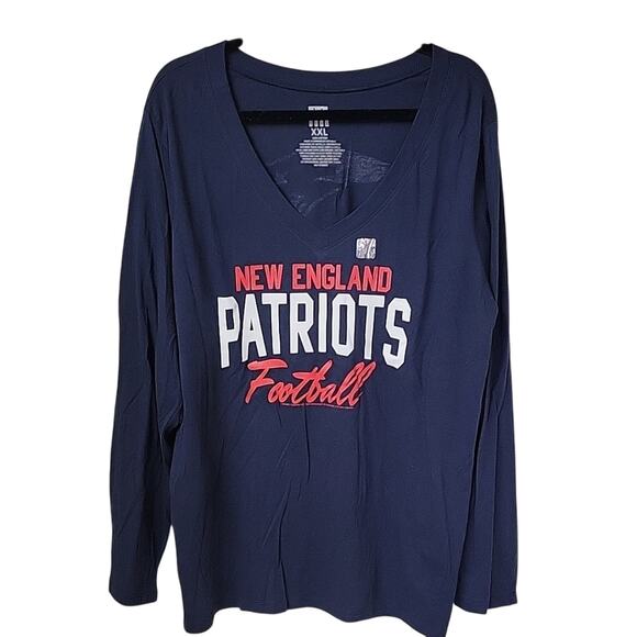 NFL New England Patriots Navy Long Sleeve V Neck Shirt Womens Size XXL NEW - Picture 1 of 8